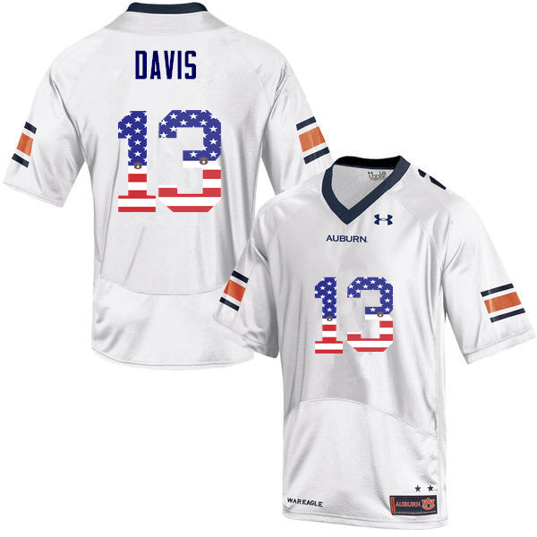 Men #13 Javaris Davis Auburn Tigers USA Flag Fashion College Football Jerseys-White - Click Image to Close